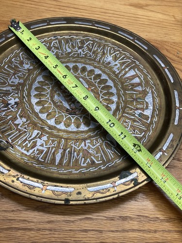 Vintage handgefertigte Ägypten Kairo Ware Silber Intarsien Messing Tablett / Art Pr 13" Tablett - Bild 7 von 7
