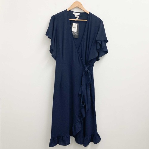 Loralette by City Chic Navy Plain Ruffle Wrap Dress UK 18