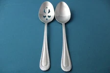 2pc Serving Tablespoon Pierced Wallace Home WICKHAM Glossy Full Bead China NEW