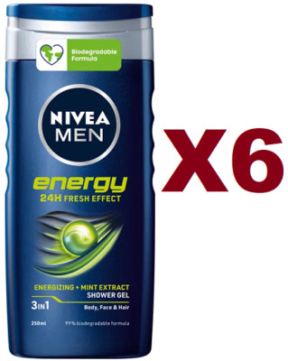 6PCS LEVELA MEN ENERGY SHOWER GEL 250ML SHOWER SHAMPOO 3IN1 FRESH EFFECT 24H