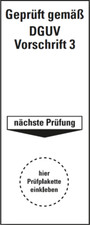 Pr&uuml;fetikett Plakette "Gepr&uuml;ft gem&auml;&szlig; DGUV Vorschrift 3" Folie Aufkleber 100x40mm