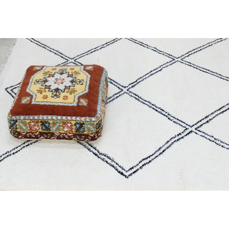  Moroccan Pouf Handmade Wool Pouffe Square Kilim Floor Cushion Berber Footstool - Image 4 of 4