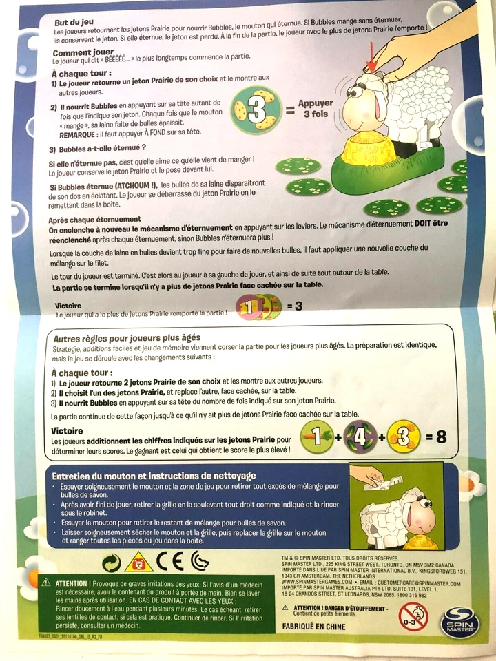 BaBa Bubbles Blasting Sheep Game Preowned Eng & French Spinmaster Free Shipping - Image 4 of 4