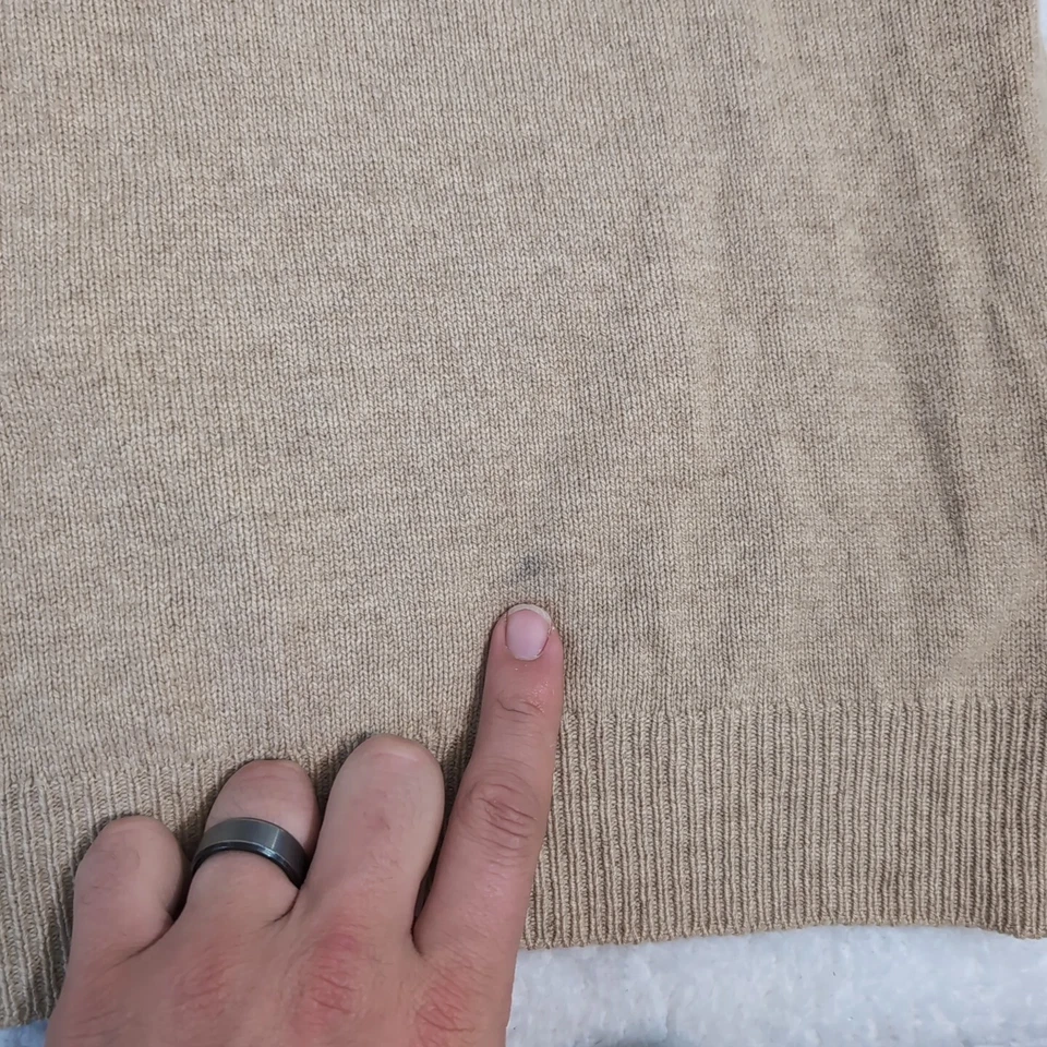 Chaleco para hombre Lands End bronceado liso 100 % cachemir cuello en V Foto 3 de 4