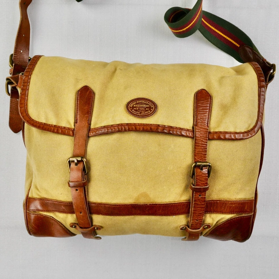 Vintage Ralph Lauren Rugby Messenger Bag Football Club Accessory Canvas Leather - Image 2 of 4