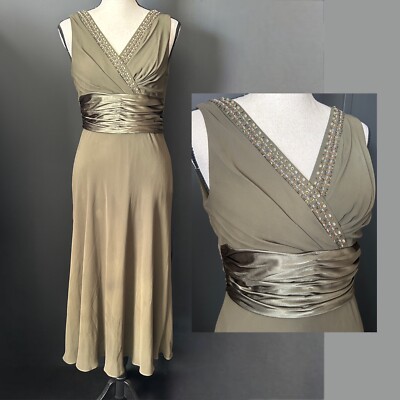 Vintage Y2k Olive Green Fairy Dress Midi Whimsical Beaded 4 Sundress  Sleeveless | eBay