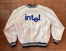 Vintage Satins Brand Button Up Jacket White Large Satin Coat Made In USA INTEL