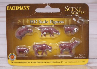 Bachmann Scene Scapes Mini-Figures 33102, Six Brown & White Cows, HO Scale