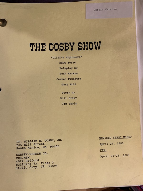 THE COSBY SHOW “Cliff’s Nightmare” Script 1989 Script Television Script