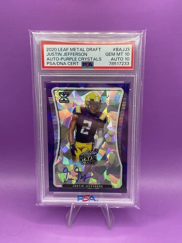 2020 Leaf Metal Draft Justin Jefferson auto Purple Crystals #3/7 Psa 10 Pop 1