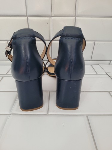 Gb Block Party Ladies Navy Blue Leather Ankle Strap Sandal 2.5in Block Heel... - Picture 4 of 8
