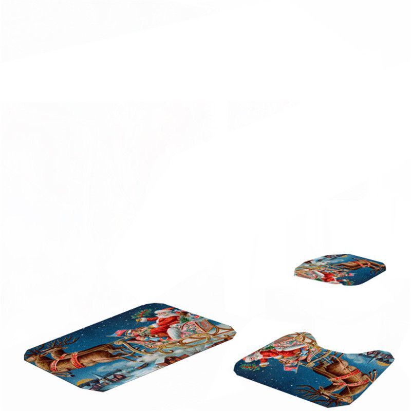 Curtain Shower Christmas Toilet Seat Cover Mat Pads Rug Set Bathroom