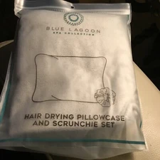 Blue Lagoon Spa Collection Hair Drying Pillowcase Scrunchie Gift Set Grey 