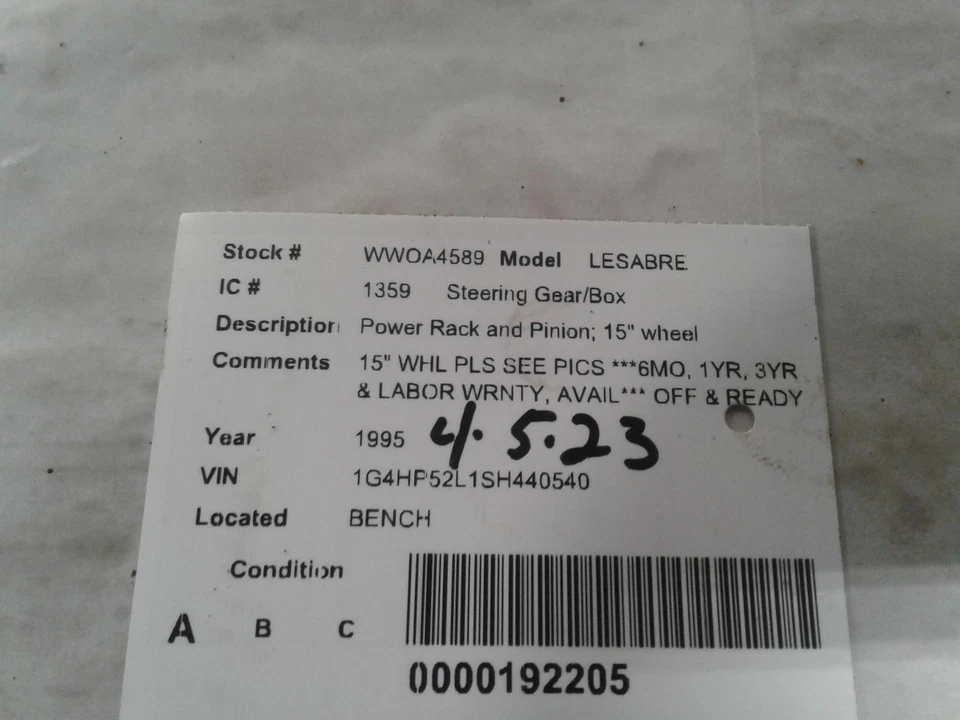 Used Rack and Pinion Assembly fits: 1995 Buick Lesabre Power Rack and Pinion w/o Foto 4 de 4