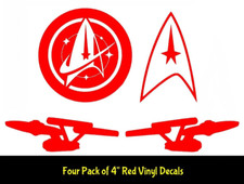 Starfleet Command Star Trek 4 Pack of 4" Red Vinyl Decals Car Tablet Window