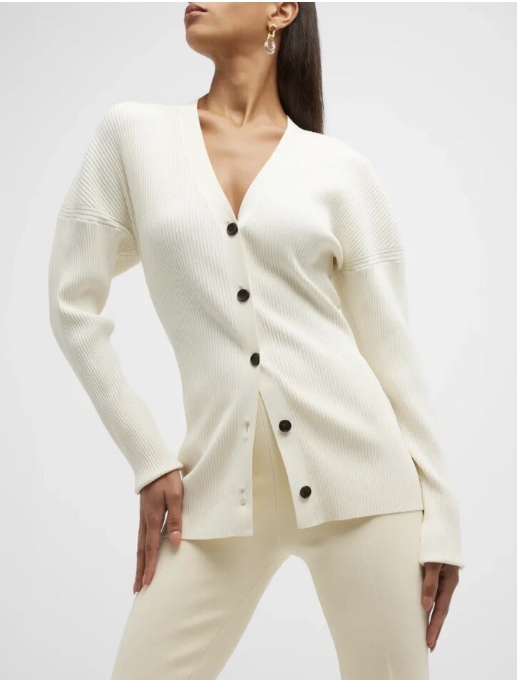 A.L.C. Ellen Off White Ribbed Stretch Button Cardigan S Discoloration See Pics