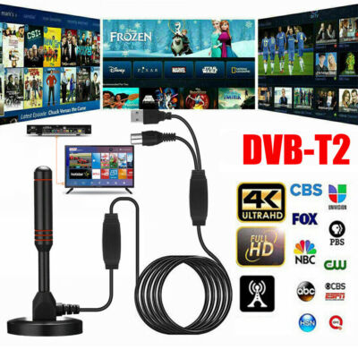 DVB T2 HD-Antenne 36DBi Verstärker 5M KabelFernsehkanäle Free TV-Programme NEU!