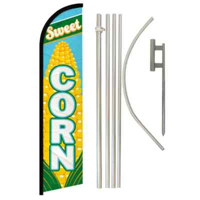Sweet Corn Windless Full Curve Advertising Food Banner Flag & Pole Kit