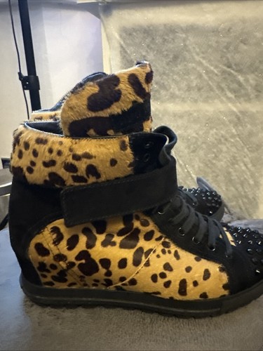 MIU MIU Calf Hair & Leather Leopard Studded High Top Trainers Size UK 6.5 EU 40 - Picture 4 of 16