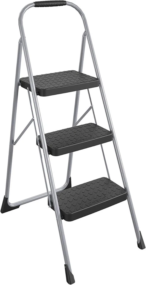 Secure Three-Step Folding Stool with Rubber Hand Grip for Easy Household Access - Image 3 of 4