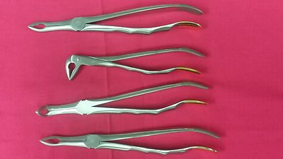 NEW GERMAN STAINLESS SET OF 4 FINE TIP ROOT Extracting Forceps Dental Instrument