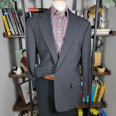 VTG Polo Ralph Lauren Men's Sport Coat Balzer Two Button Gray Pinstriped Sz 43R