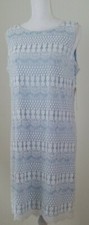 ELIZA J~Women’s Size 14~White/Blue Lace Fully Lined Sheath Dress Sleeveless NWOT