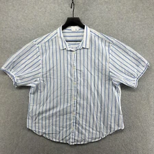 Gap Shirt Womens Size Large Blue Striped Short Sleeve Button Up
