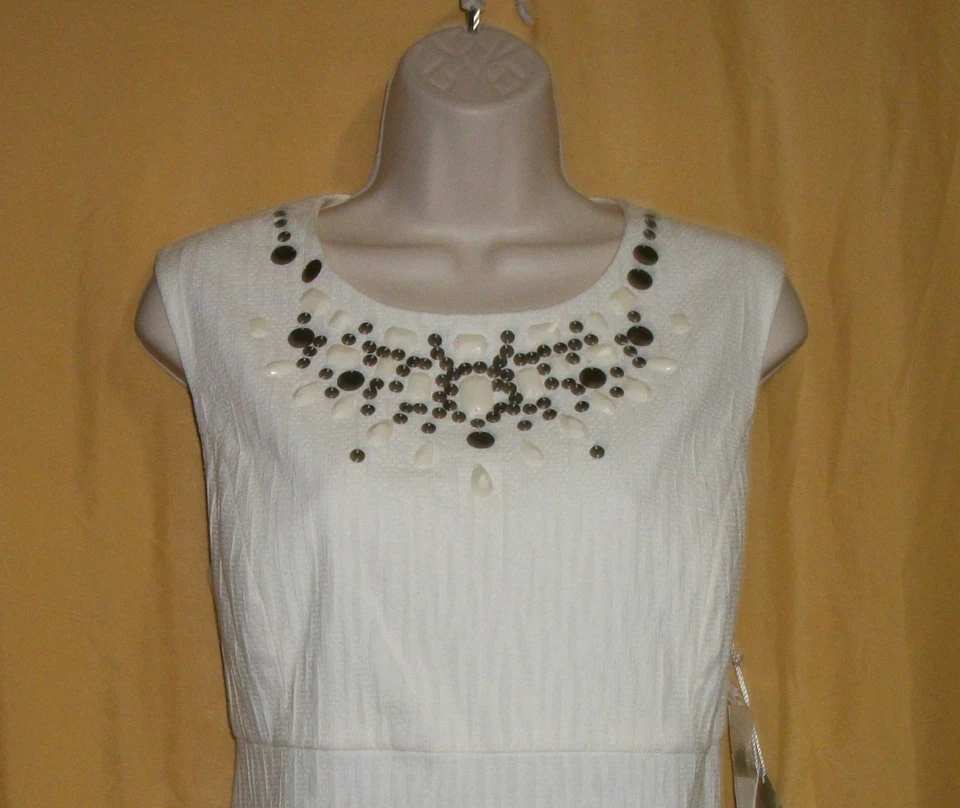 Mac & Jac women's ivory off white beads stretch simple shift knee dress top $99 - Image 2 of 4