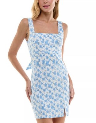 Trixxi Juniors' Floral Print Sleeveless Bodycon Mini Dress in Blue Roses XLarge