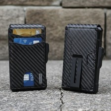 Men's Slim PopUp Bifold Carbon Fiber Wallet RFID Blocking Money Clip Men Gift