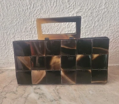 Pochette Sac du Soir Vintage en Plaquettes de Corne de Buffle Véritable - Photo 1/4