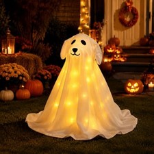 Halloween Ghost Dog with String Lights, Inflatable Dog Decorations Outdoor 