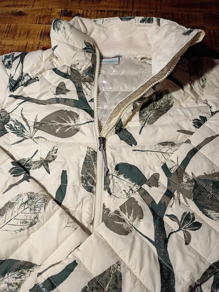 Columbia Mujer Blanco Exterior Ligero Omni-Calor Chaqueta Blanco-Verde Floral Talla XL Foto 2 de 4