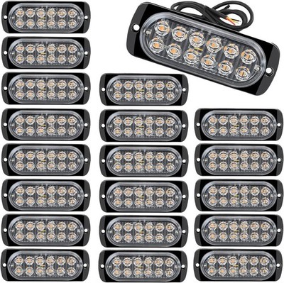 20PCS LED Strobe Warning Lights Amber White 12LED IP65