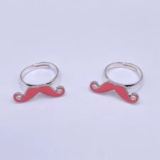 ZAD Set of 2 Pink Mustache Adjustable Rings Funny Retro Novelty Costume Jewelry