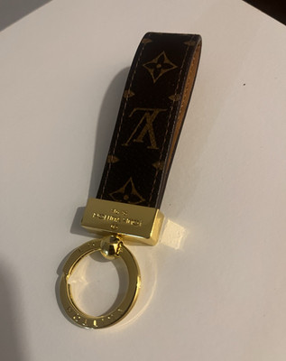 Louis Vuitton Monogram Brown Leather Keyring Keychain w/ Gold-Tone Metal Logo