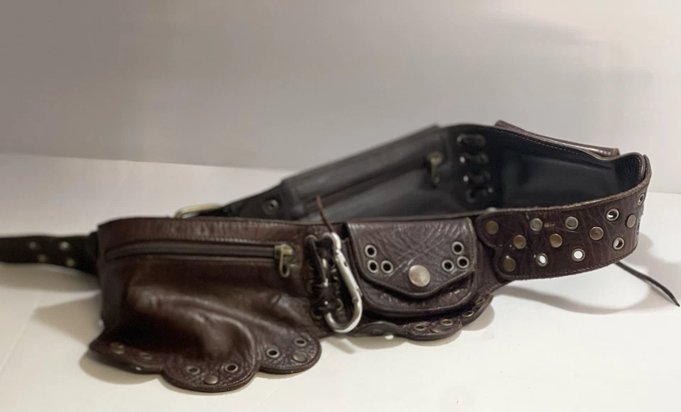 Cinturón utilitario de cuero marrón vintage bolso de cadera festival steampunk bolsa de cintura boho Foto 3 de 4