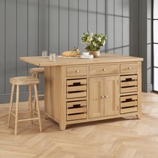 Kitchen Island Cheshire Whitewash Oak Large with Bar Table Top (4 Seater)