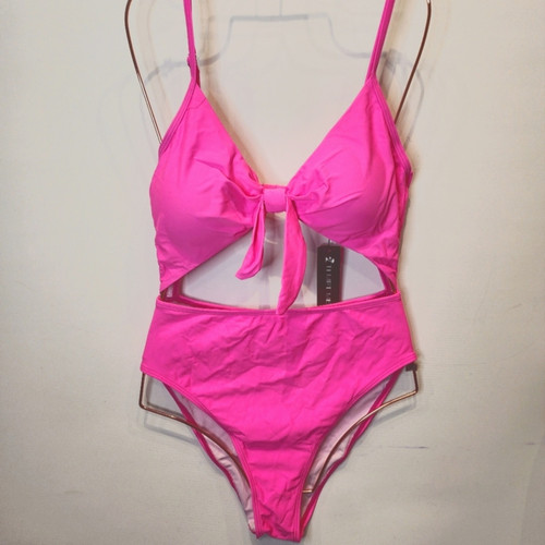 New Hot Pink Bikini Style One Piece Swimsuit High Waist 083 Barbie Pink Size M