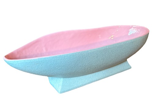 Vintage MCM McCoy Konsole Schale schön Aqua mit rosa Glasur groß 15" Pflanzgefäß Vase