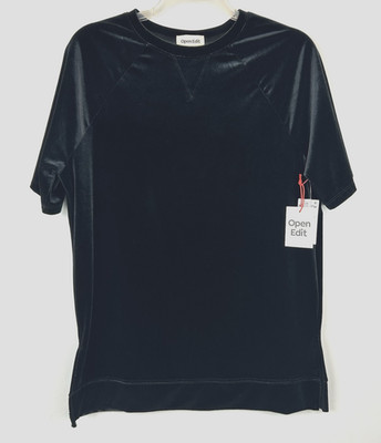 Open Edit Top Women M Black Velour Whimsigoth Oversized Stretch T Shirt Capsule