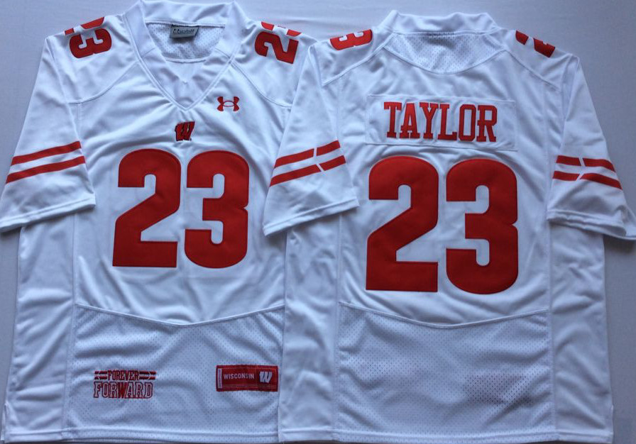 White 23# Jonathan Taylor Wisconsin Badgers Jersey All Stitched
