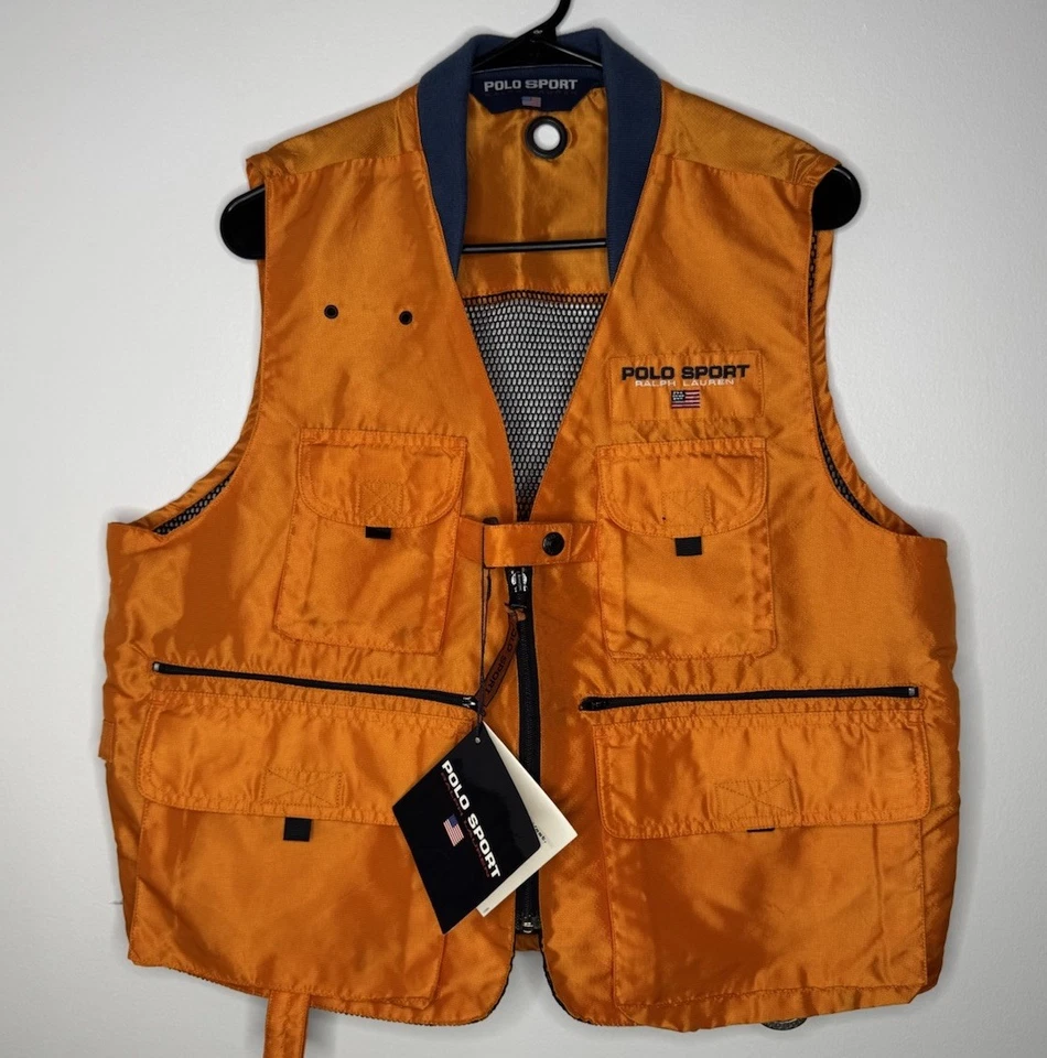 Polo Ralph Lauren Mediano Naranja Utilitario Deporte Chaleco Abrigo Chaqueta De Colección Sin Stock Foto 2 de 4