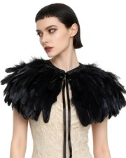 Fashion Feather Cape Stole Black White Beige Shawl Iridescent Costume Party