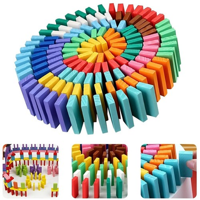 #ad 120Pcs Colorful Wooden Domino Blocks Set Tile Building Stacking Games for Kids $11.59