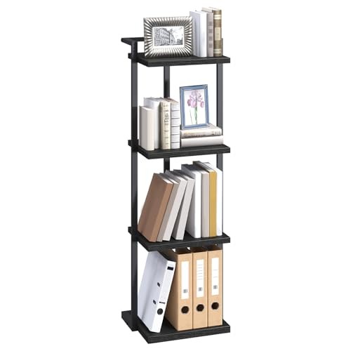  Bookshelf, 4-Tier Bookcase, Vertical Tall Narrow Book Shelf
