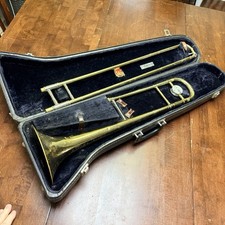 Conn Trombone Brass Instrument with Vincent Bach Mouthpiece and Hard Case Gold
