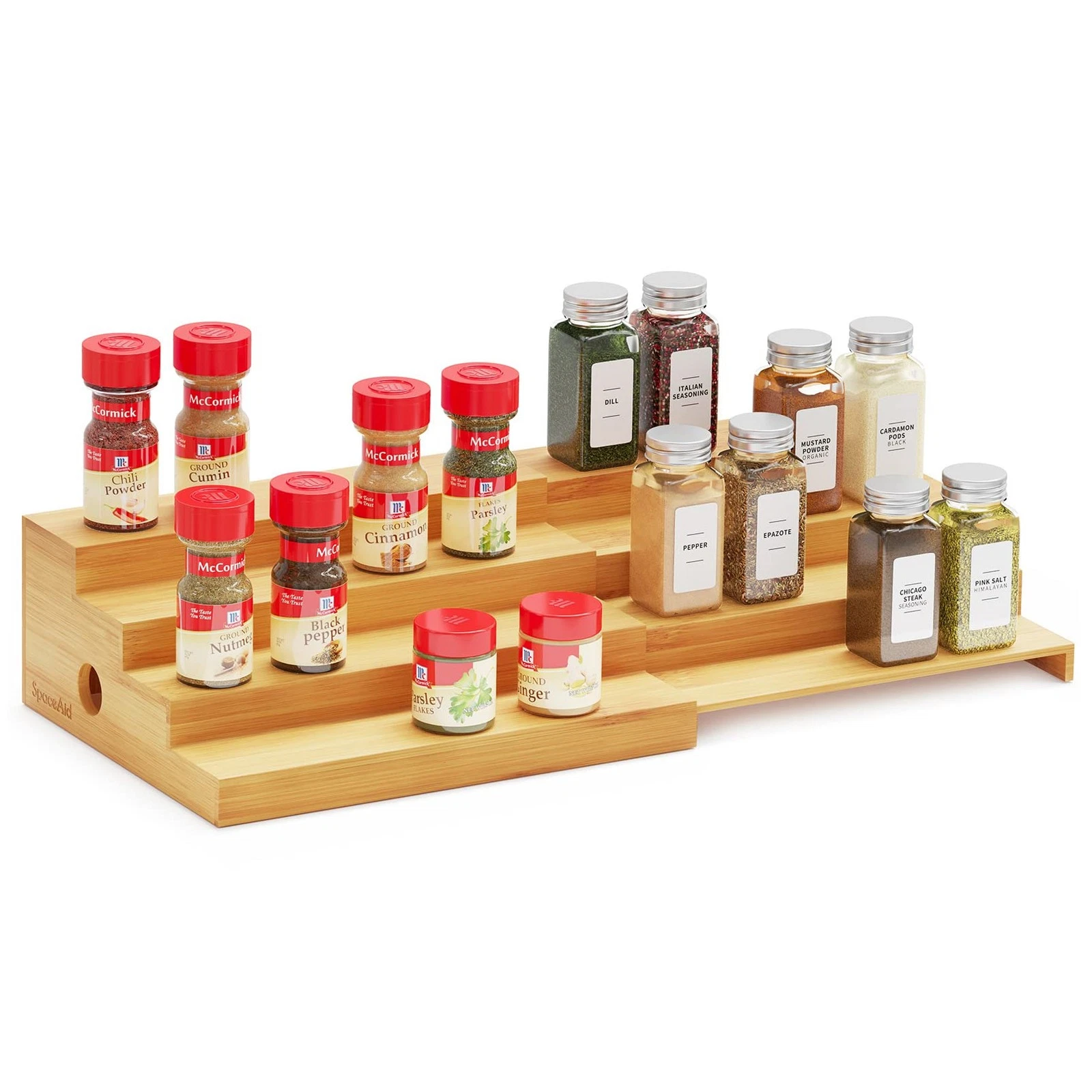 4 Tier Bamboo Spice Rack Organizer for Cabinet, Kitchen Pantry Spices Storage...