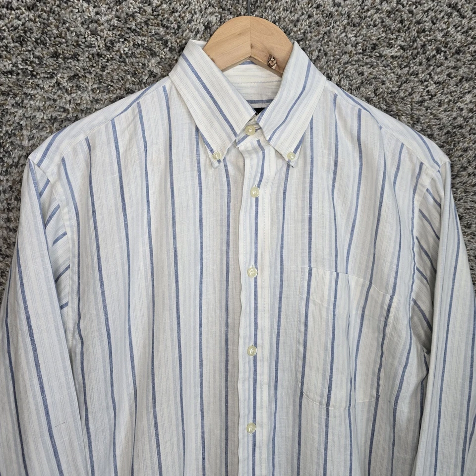 Camisa Jos A Bank Para Hombre Pequeña Azul Rayas Botones Lino Manga Larga Informal Foto 4 de 4